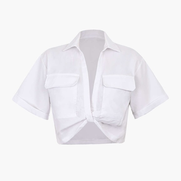 Zara Boxy Twist Hem White Collared Cropped Shirt - Picture 6 of 17